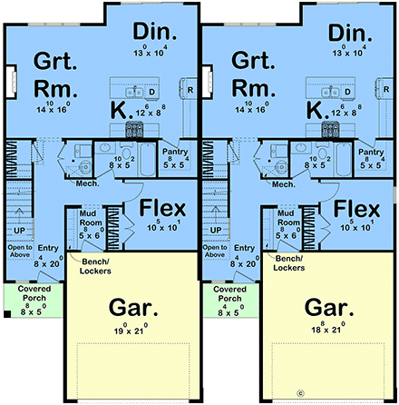 Craftsman, New American Multi-Family Plan 101459 with 6 Beds, 6 Baths, 4 Car Garage First Level Plan