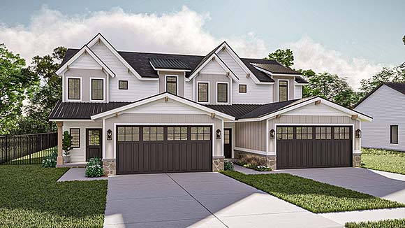Craftsman, New American Multi-Family Plan 101459 with 6 Beds, 6 Baths, 4 Car Garage Elevation