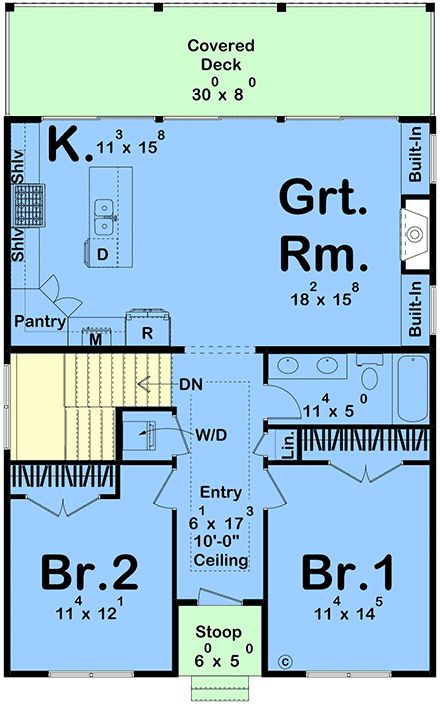 Coastal, Cottage, Florida House Plan 101460 with 2 Beds, 1 Baths First Level Plan