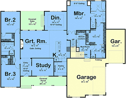 Contemporary, Country, Craftsman, Farmhouse, New American House Plan 101461 with 4 Beds, 3 Baths, 3 Car Garage First Level Plan