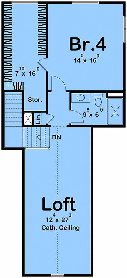 Contemporary, Country, Craftsman, Farmhouse, New American House Plan 101461 with 4 Beds, 3 Baths, 3 Car Garage Second Level Plan