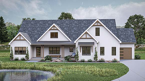 Contemporary, Country, Craftsman, Farmhouse, New American House Plan 101461 with 4 Beds, 3 Baths, 3 Car Garage Elevation