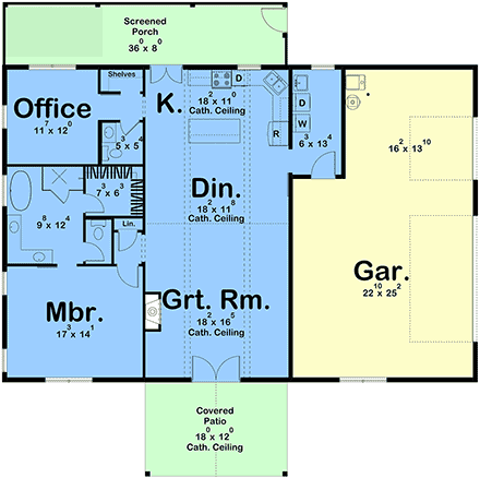 Barndominium, Cottage, Country, Traditional House Plan 101462 with 1 Beds, 2 Baths, 2 Car Garage First Level Plan