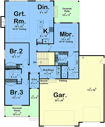 Country, Craftsman, Farmhouse, New American, Ranch, Traditional House Plan 101464 with 3 Beds, 2 Baths, 3 Car Garage First Level Plan