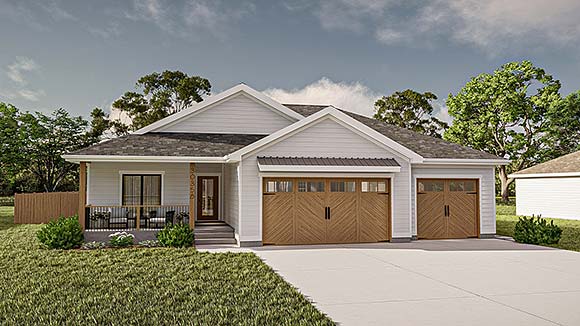 Country, Craftsman, Farmhouse, New American, Ranch, Traditional House Plan 101464 with 3 Beds, 2 Baths, 3 Car Garage Elevation