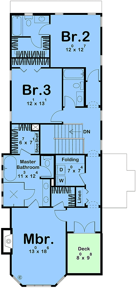 Cottage, European, Victorian House Plan 101467 with 3 Beds, 3 Baths, 2 Car Garage Second Level Plan