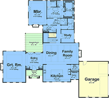 Contemporary, Cottage, European, French Country House Plan 101469 with 4 Beds, 3 Baths, 3 Car Garage First Level Plan