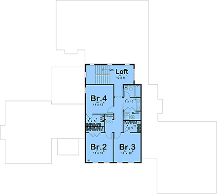 Contemporary, Cottage, European, French Country House Plan 101469 with 4 Beds, 3 Baths, 3 Car Garage Second Level Plan