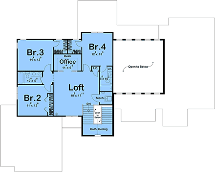 Contemporary, Cottage House Plan 101470 with 4 Beds, 4 Baths, 2 Car Garage Second Level Plan
