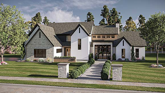 Contemporary, Cottage House Plan 101470 with 4 Beds, 4 Baths, 2 Car Garage Elevation