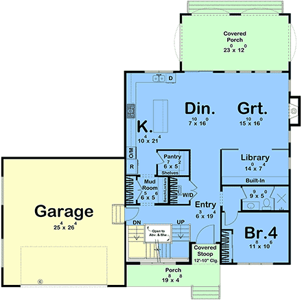 Contemporary, Cottage, European, Modern House Plan 101471 with 4 Beds, 3 Baths, 2 Car Garage First Level Plan
