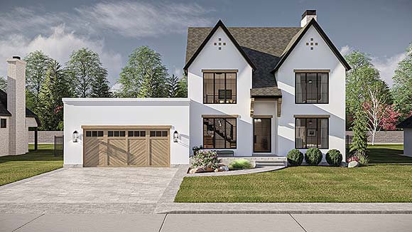 Contemporary, Cottage, European, Modern House Plan 101471 with 4 Beds, 3 Baths, 2 Car Garage Elevation