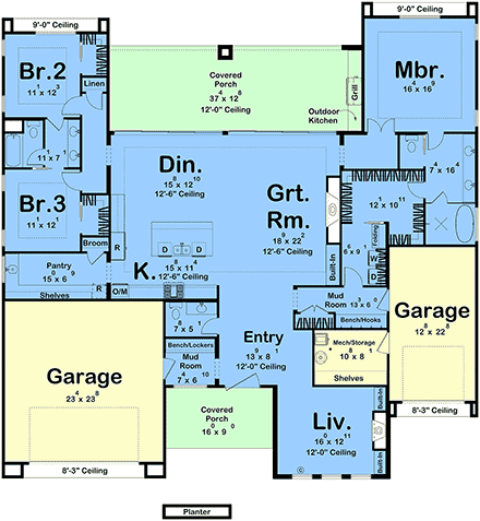 Contemporary, Modern House Plan 101474 with 3 Beds, 3 Baths, 3 Car Garage First Level Plan