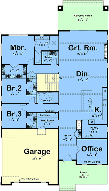 Modern House Plan 101475 with 3 Beds, 2 Baths, 2 Car Garage First Level Plan