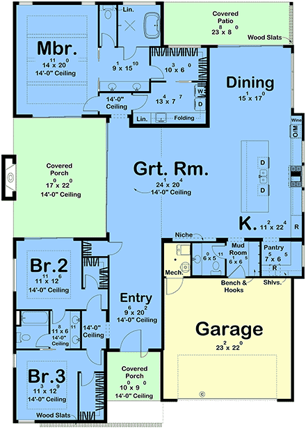 Modern, Prairie House Plan 101476 with 3 Beds, 3 Baths, 2 Car Garage First Level Plan