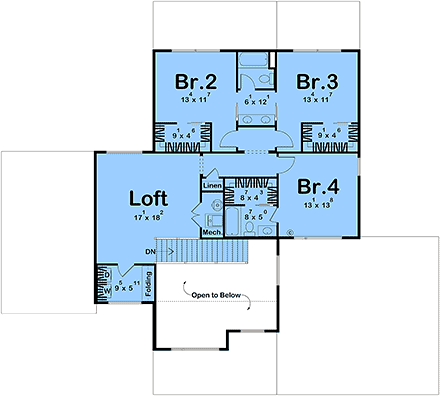 Contemporary, Modern House Plan 101477 with 4 Beds, 4 Baths, 2 Car Garage Second Level Plan