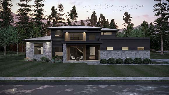 Contemporary, Modern House Plan 101477 with 4 Beds, 4 Baths, 2 Car Garage Elevation