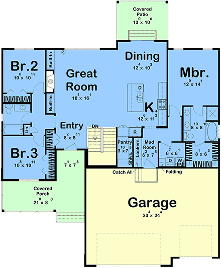 Contemporary, Modern House Plan 101478 with 3 Beds, 2 Baths, 3 Car Garage First Level Plan