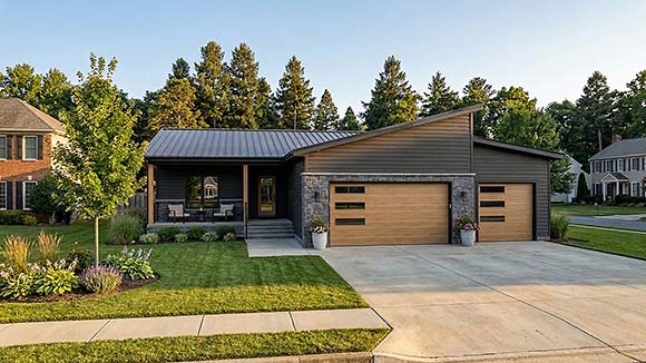 Contemporary, Modern House Plan 101478 with 3 Beds, 2 Baths, 3 Car Garage Elevation