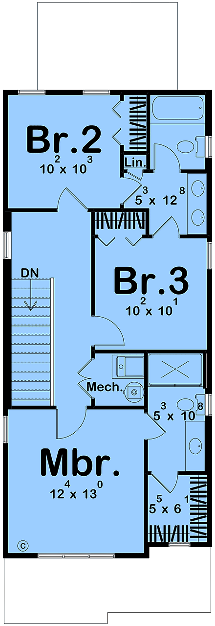 Craftsman, Traditional House Plan 101483 with 3 Beds, 3 Baths Second Level Plan