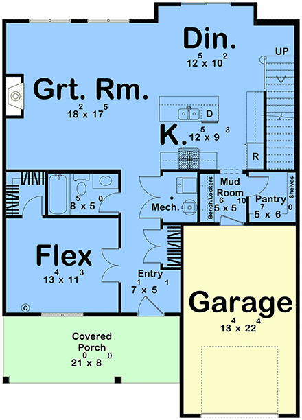 Country, Farmhouse, New American, Traditional House Plan 101486 with 4 Beds, 4 Baths, 1 Car Garage First Level Plan