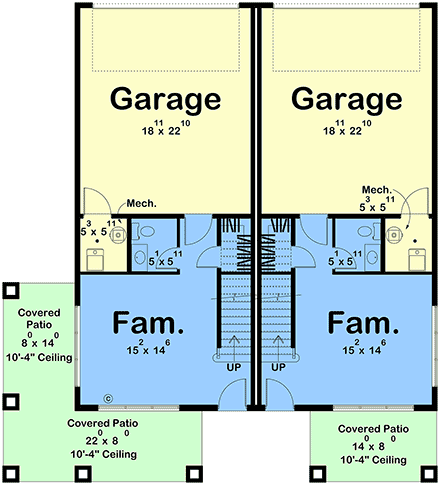 Coastal, Contemporary, Farmhouse, Modern Multi-Family Plan 101489 with 6 Beds, 8 Baths, 4 Car Garage First Level Plan