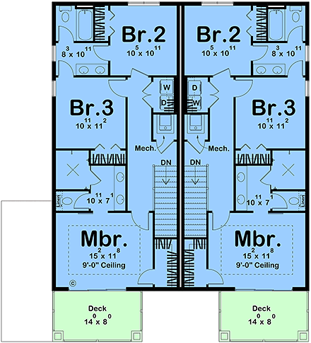Coastal, Contemporary, Farmhouse, Modern Multi-Family Plan 101489 with 6 Beds, 8 Baths, 4 Car Garage Third Level Plan