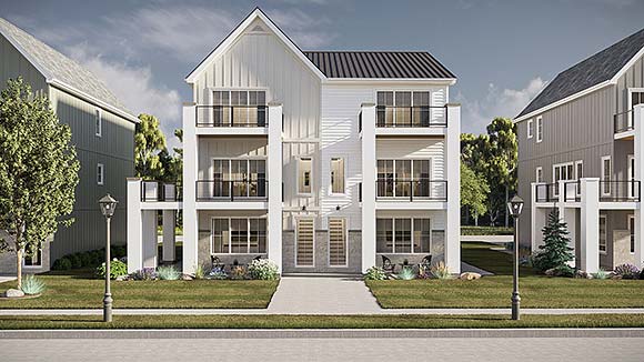 Coastal, Contemporary, Farmhouse, Modern Multi-Family Plan 101489 with 6 Beds, 8 Baths, 4 Car Garage Elevation