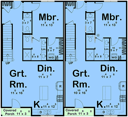 Contemporary, Farmhouse Multi-Family Plan 101490 with 8 Beds, 6 Baths First Level Plan