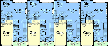 Contemporary, Modern Multi-Family Plan 101492 with 12 Beds, 12 Baths, 4 Car Garage First Level Plan