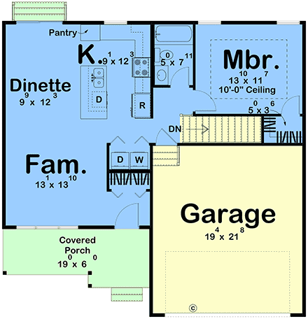 Country, Traditional House Plan 101497 with 1 Beds, 1 Baths, 2 Car Garage First Level Plan