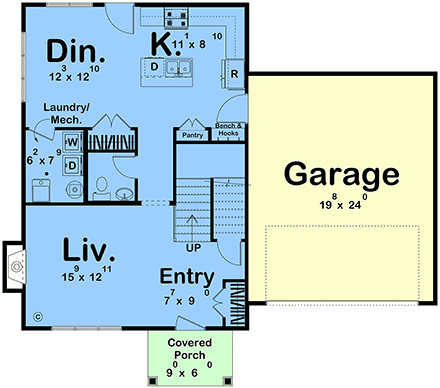 Country, Traditional House Plan 101498 with 3 Beds, 3 Baths, 2 Car Garage First Level Plan