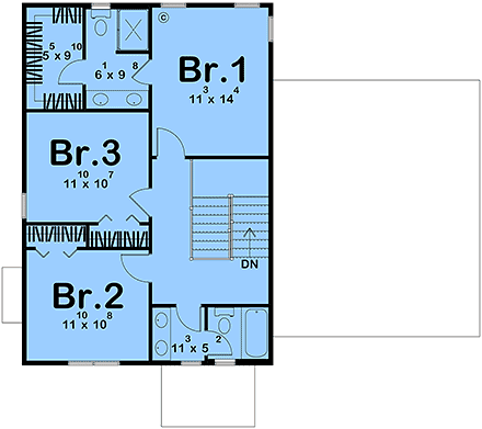 Country, Traditional House Plan 101498 with 3 Beds, 3 Baths, 2 Car Garage Second Level Plan