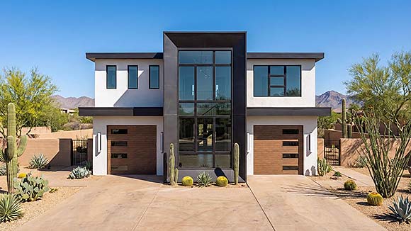 Contemporary, Modern House Plan 101499 with 3 Beds, 3 Baths, 2 Car Garage Elevation