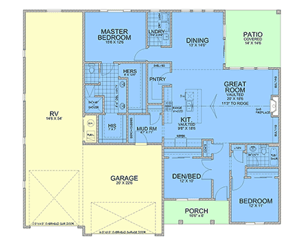 Craftsman, European, Traditional House Plan 101500 with 3 Beds, 2 Baths, 4 Car Garage First Level Plan
