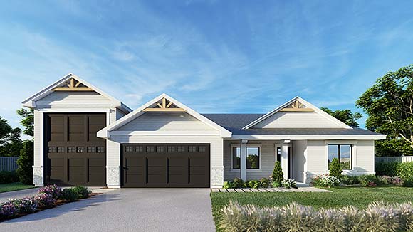 Craftsman, European, Traditional House Plan 101500 with 3 Beds, 2 Baths, 4 Car Garage Elevation