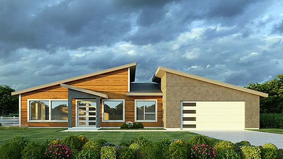 Contemporary, Modern House Plan 101503 with 3 Beds, 2 Baths, 2 Car Garage Elevation