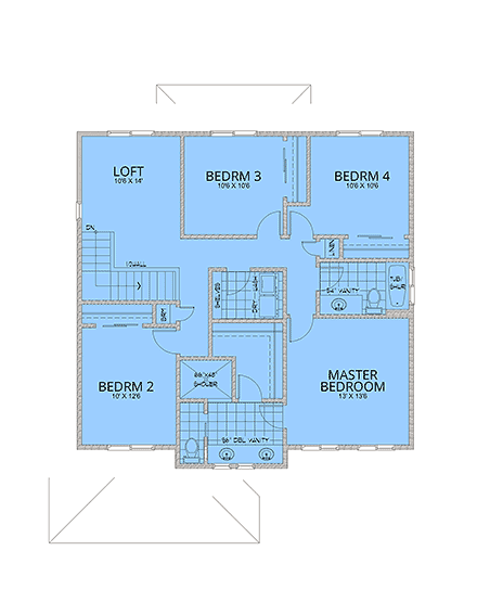 Craftsman, Traditional House Plan 101504 with 5 Beds, 3 Baths, 2 Car Garage Second Level Plan
