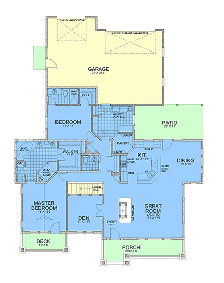 Craftsman, European, Farmhouse House Plan 101506 with 2 Beds, 3 Baths, 3 Car Garage First Level Plan