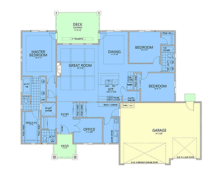 Contemporary, Craftsman, Prairie, Ranch House Plan 101507 with 4 Beds, 3 Baths, 3 Car Garage First Level Plan