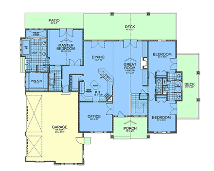 Craftsman, European, Farmhouse House Plan 101509 with 3 Beds, 3 Baths, 3 Car Garage First Level Plan