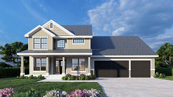 Craftsman, Farmhouse, Traditional House Plan 101510 with 5 Beds, 3 Baths, 3 Car Garage Elevation