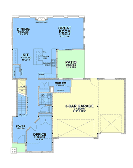 Contemporary, Prairie House Plan 101513 with 4 Beds, 4 Baths, 3 Car Garage First Level Plan