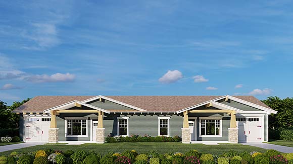 Bungalow, Coastal, Craftsman Multi-Family Plan 101516 with 4 Beds, 2 Baths, 2 Car Garage Elevation
