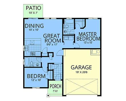 Bungalow, Cottage, Craftsman House Plan 101518 with 2 Beds, 2 Baths, 2 Car Garage First Level Plan