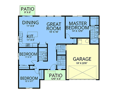 Contemporary, Modern House Plan 101519 with 3 Beds, 2 Baths, 2 Car Garage First Level Plan