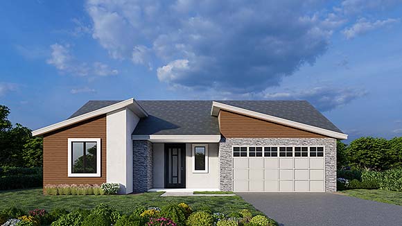 Contemporary, Modern House Plan 101519 with 3 Beds, 2 Baths, 2 Car Garage Elevation