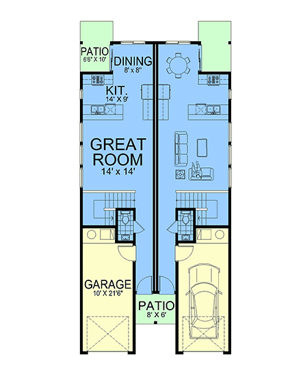 Coastal, Craftsman, Traditional Multi-Family Plan 101521 with 6 Beds, 6 Baths, 2 Car Garage First Level Plan