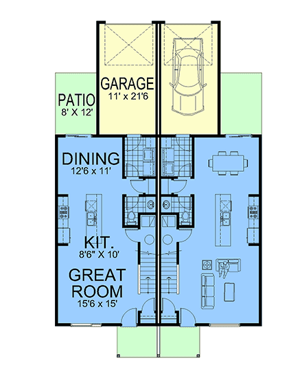 Contemporary, Modern Multi-Family Plan 101522 with 6 Beds, 6 Baths, 2 Car Garage First Level Plan