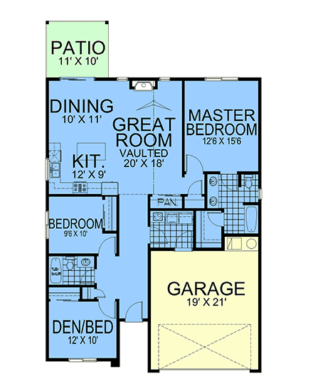 Contemporary, Modern House Plan 101523 with 3 Beds, 2 Baths, 2 Car Garage First Level Plan